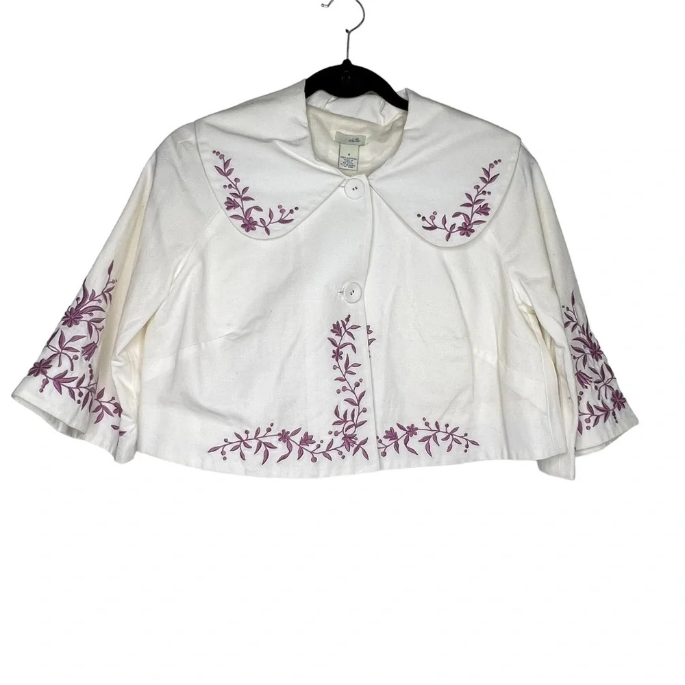 Vintage Anthropologie Odille Layla Cropped Embroidered Jacket Size 8
